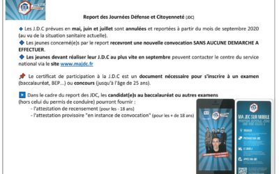 Report des Journées Défense et Citoyenne (organisées en mai, juin, juillet 2020)